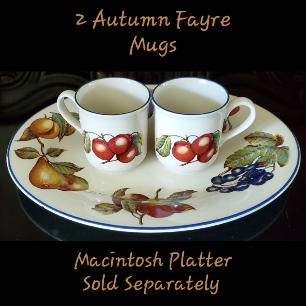 (2)"Autumn Fayre" 10oz Mugs🍒🍑 Pristine by Staffordshire 🇬🇧